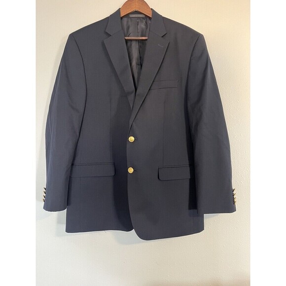 Lauren Ralph Lauren‎ Men’s 42R Dark Navy Blue Gold 2 Button Wool Blend Blazer - Picture 1 of 6